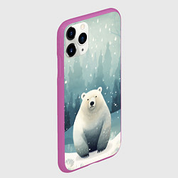 Чехол iPhone 11 Pro матовый Мишка в зимнем лесу в стиле фолк-арт, цвет: 3D-фиолетовый — фото 2