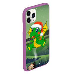 Чехол iPhone 11 Pro матовый Зеленый дракончик 2024, цвет: 3D-фиолетовый — фото 2