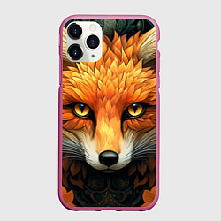 Чехол iPhone 11 Pro матовый Лис в стиле фолк-арт, цвет: 3D-малиновый
