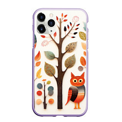 Чехол iPhone 11 Pro матовый Совы в осеннем лесу в стиле фолк-арт, цвет: 3D-светло-сиреневый