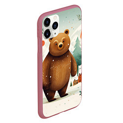 Чехол iPhone 11 Pro матовый Рождественский мишка фолк-арт, цвет: 3D-малиновый — фото 2