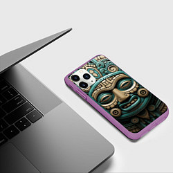 Чехол iPhone 11 Pro матовый Орнамент в стиле индейцев майя, цвет: 3D-фиолетовый — фото 2