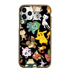 Чехол iPhone 11 Pro матовый Пикачу и другие покемоны, цвет: 3D-коричневый