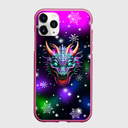 Чехол iPhone 11 Pro матовый Неновый дракон, цвет: 3D-малиновый