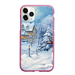 Чехол iPhone 11 Pro матовый Новогодний снеговик с шарфом
