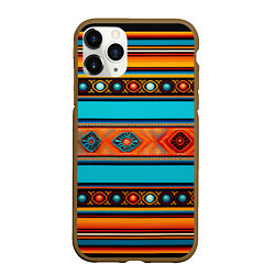 Чехол iPhone 11 Pro матовый Этнический принт в горизонтальную полоску, цвет: 3D-коричневый