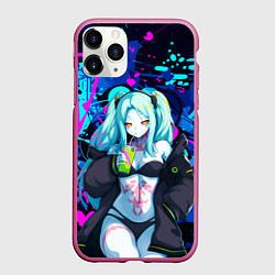 Чехол iPhone 11 Pro матовый Ребекка и граффити - киберпанк, цвет: 3D-малиновый