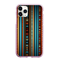 Чехол iPhone 11 Pro матовый Этнический паттерн в вертикальную полоску, цвет: 3D-розовый