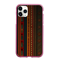 Чехол iPhone 11 Pro матовый Этнический узор в вертикальную полоску, цвет: 3D-малиновый