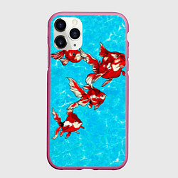 Чехол iPhone 11 Pro матовый Красная рыбки, цвет: 3D-малиновый