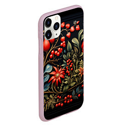 Чехол iPhone 11 Pro матовый Новогодние ягоды и цветы, цвет: 3D-розовый — фото 2