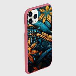 Чехол iPhone 11 Pro матовый Узор с растительными элементами, цвет: 3D-малиновый — фото 2
