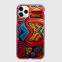 Чехол iPhone 11 Pro матовый Разноцветный узор в стиле абстракционизм, цвет: 3D-малиновый