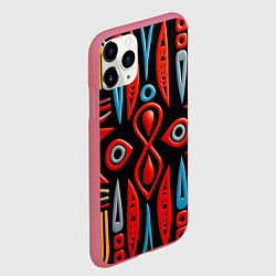 Чехол iPhone 11 Pro матовый Красно-синий узор в африканском стиле, цвет: 3D-малиновый — фото 2