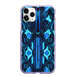Чехол iPhone 11 Pro матовый Киберпанк неоновая броня синяя, цвет: 3D-светло-сиреневый