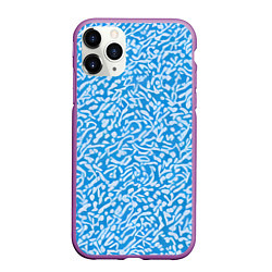 Чехол iPhone 11 Pro матовый Белые узоры на синем фоне, цвет: 3D-фиолетовый