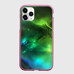 Чехол iPhone 11 Pro матовый Бескрайний космос зелёный, цвет: 3D-малиновый