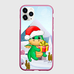 Чехол iPhone 11 Pro матовый Новогодний дракон новый год, цвет: 3D-малиновый