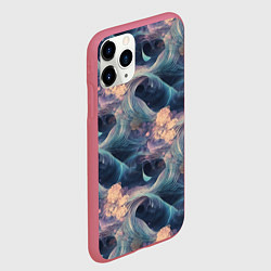 Чехол iPhone 11 Pro матовый Волнообразная фрактальная абстракция, цвет: 3D-малиновый — фото 2