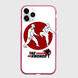 Чехол iPhone 11 Pro матовый Бойцы тхэквондо, цвет: 3D-малиновый