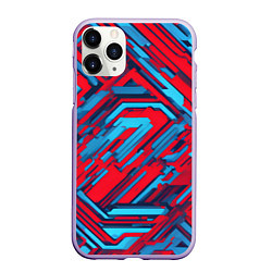 Чехол iPhone 11 Pro матовый Киберпанк полосы красные и синие, цвет: 3D-светло-сиреневый