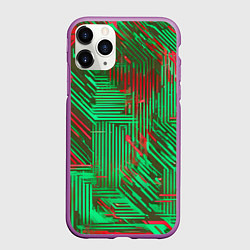 Чехол iPhone 11 Pro матовый Киберпанк линии красные и зелёные, цвет: 3D-фиолетовый