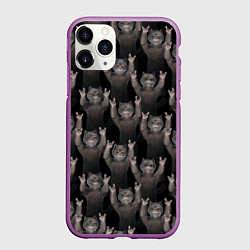 Чехол iPhone 11 Pro матовый Коты любят рок-музыку, цвет: 3D-фиолетовый