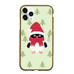 Чехол iPhone 11 Pro матовый Пингвин в лесу со снеговиком, цвет: 3D-коричневый