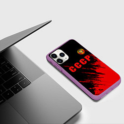 Чехол iPhone 11 Pro матовый СССР герб брызги красок, цвет: 3D-фиолетовый — фото 2
