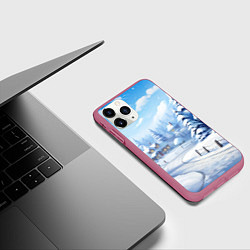 Чехол iPhone 11 Pro матовый Снежный зимний фон, цвет: 3D-малиновый — фото 2