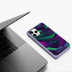 Чехол iPhone 11 Pro матовый Волнистые линии зелёные и фиолетовые, цвет: 3D-светло-сиреневый — фото 2