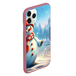Чехол iPhone 11 Pro матовый Снеговик новогодний, цвет: 3D-малиновый — фото 2