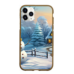 Чехол iPhone 11 Pro матовый Новый год и снеговик