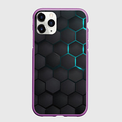 Чехол iPhone 11 Pro матовый Чёрный фон соты, цвет: 3D-фиолетовый