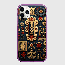 Чехол iPhone 11 Pro матовый Абстрактный паттерн в славянском стиле, цвет: 3D-фиолетовый