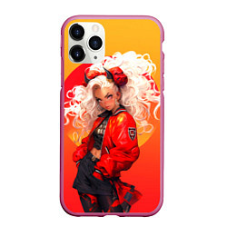 Чехол iPhone 11 Pro матовый Девушка-демон от нейросети - желто-красный градиен