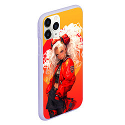 Чехол iPhone 11 Pro матовый Девушка-демон от нейросети - желто-красный градиен, цвет: 3D-светло-сиреневый — фото 2