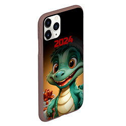 Чехол iPhone 11 Pro матовый Зеленый дракончик новый год, цвет: 3D-коричневый — фото 2