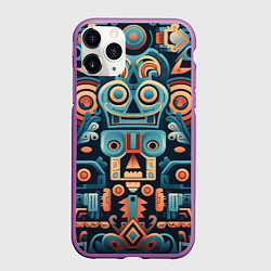 Чехол iPhone 11 Pro матовый Симметричный абстрактный паттерн в ацтекском стиле, цвет: 3D-фиолетовый