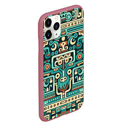 Чехол iPhone 11 Pro матовый Абстрактный паттерн в ацтекском стиле, цвет: 3D-малиновый — фото 2