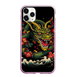 Чехол iPhone 11 Pro матовый Зеленый дракон, цвет: 3D-розовый