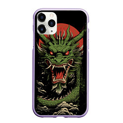 Чехол iPhone 11 Pro матовый Зеленый дракон с открытой пастью, цвет: 3D-светло-сиреневый