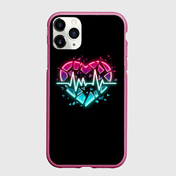 Чехол iPhone 11 Pro матовый Разбитое сердце с линией пульса со свечением, цвет: 3D-малиновый