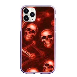 Чехол iPhone 11 Pro матовый Красные черепа и кости, цвет: 3D-светло-сиреневый