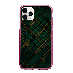 Чехол iPhone 11 Pro матовый Тёмно-зелёная диагональная клетка в шотландском ст