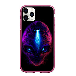 Чехол iPhone 11 Pro матовый UFO alien head, цвет: 3D-малиновый