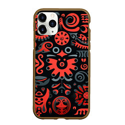 Чехол iPhone 11 Pro матовый Красно-черный узор в славянском стиле, цвет: 3D-коричневый