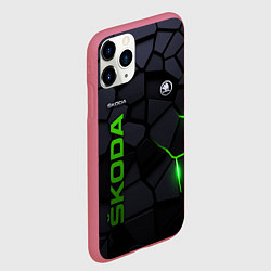 Чехол iPhone 11 Pro матовый Skoda - плиты с эффектом свечения, цвет: 3D-малиновый — фото 2