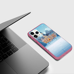Чехол iPhone 11 Pro матовый Новогодний зимний сквер, цвет: 3D-малиновый — фото 2
