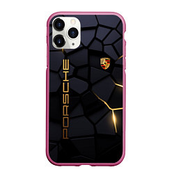 Чехол iPhone 11 Pro матовый Porsche - плиты с эффектом свечения, цвет: 3D-малиновый